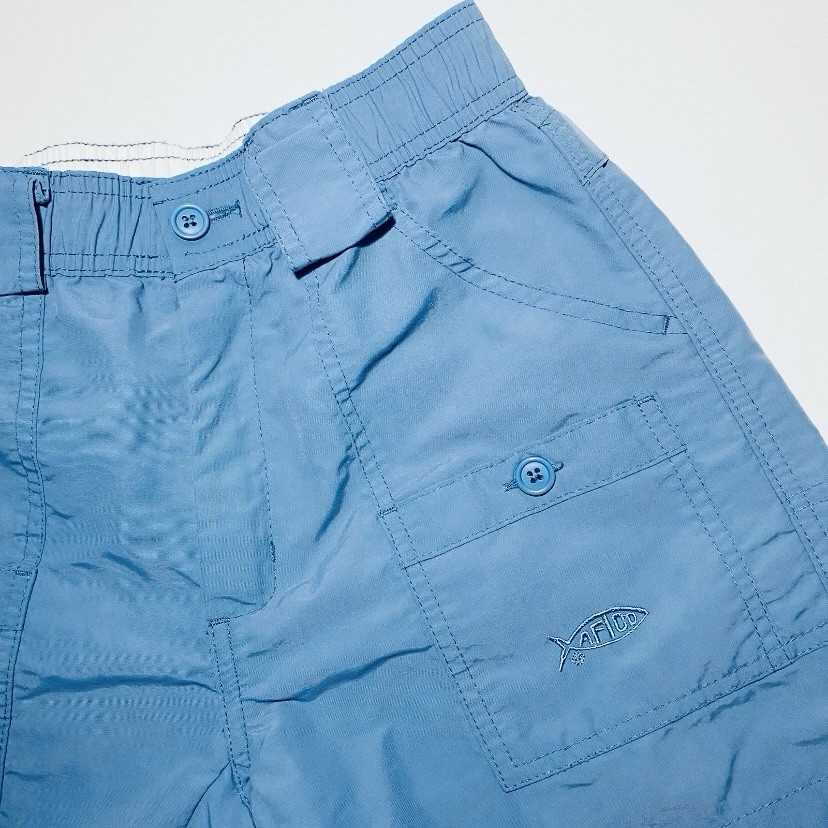 AFTCO Nylon Fishing Cargo Shorts Youth (10/12) 26” Blue Performance Pocket 5.5”