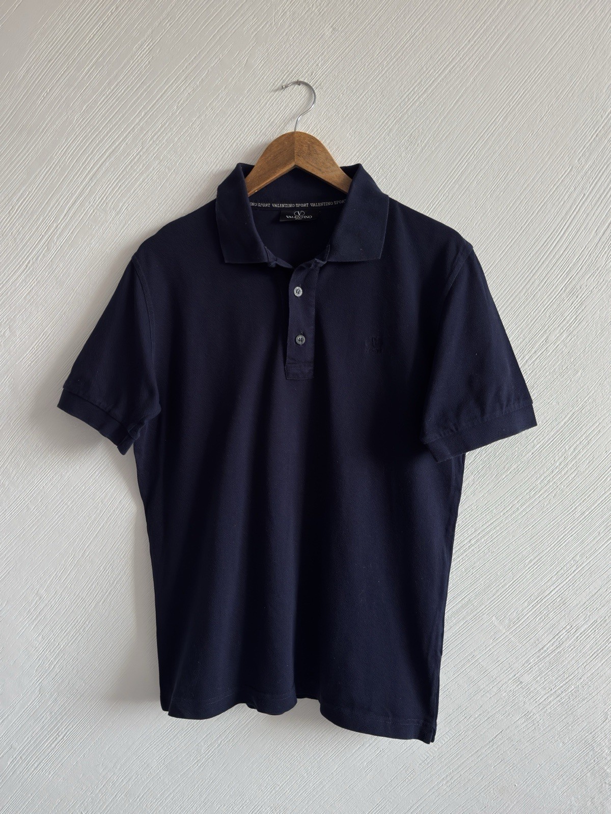 VALENTINO LUXURY MENS EMBROIDERED LOGO BLUE POLO T SHIRT SIZE M 48