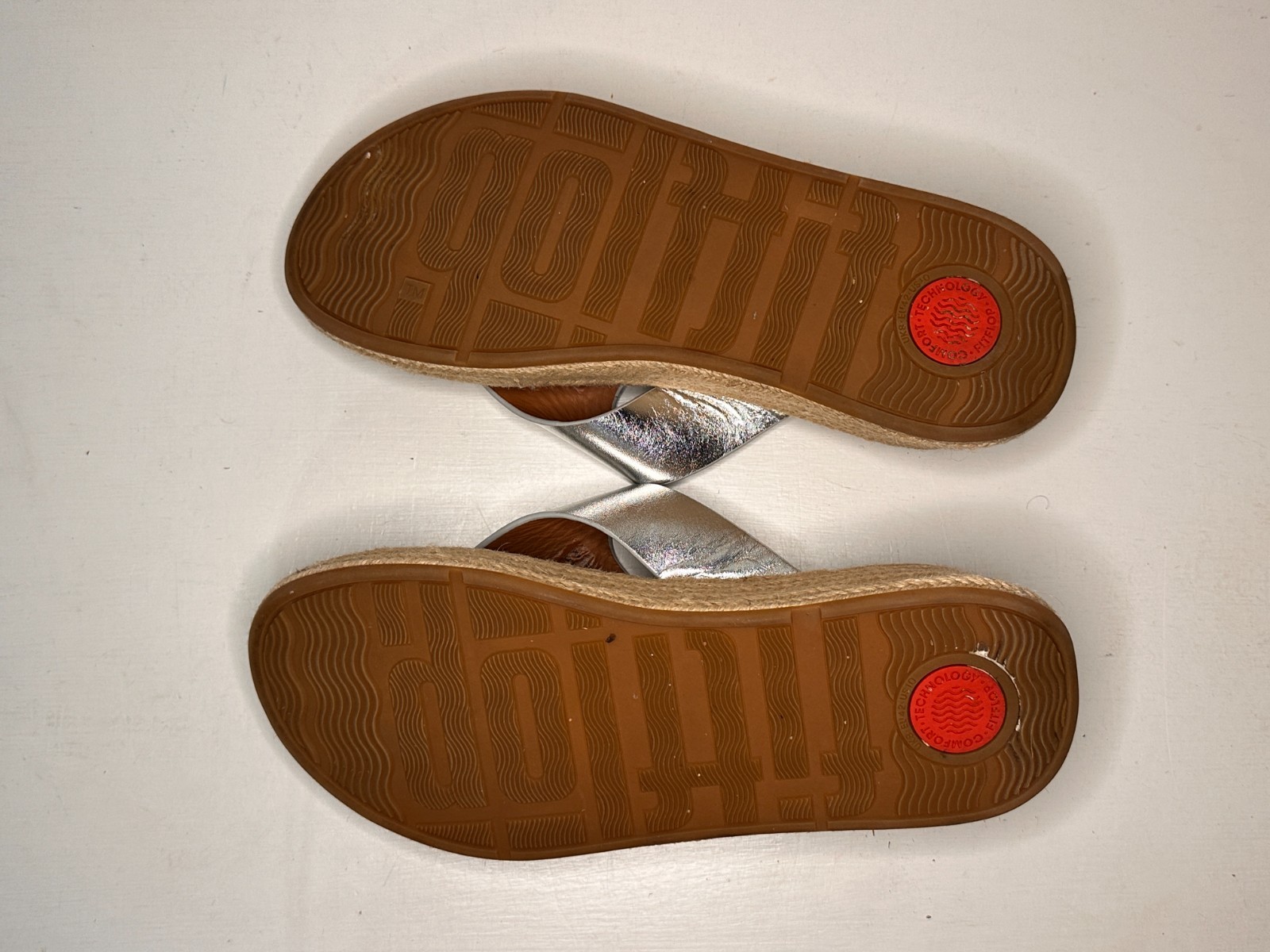 FitFlop F-Mode Silver T Strap Espadrille Toning Sandals Women Size 10