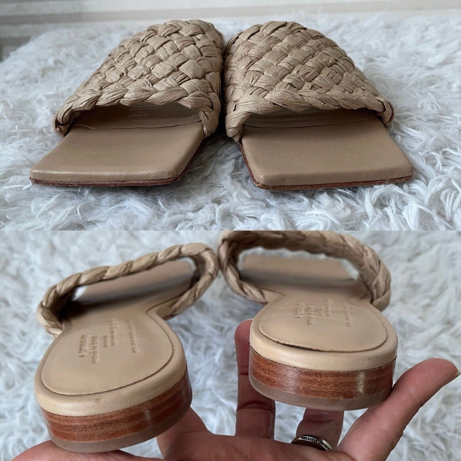 Arket Braided Straw Slides Sandals Size US 9.5 square shape toe leather insoles.
