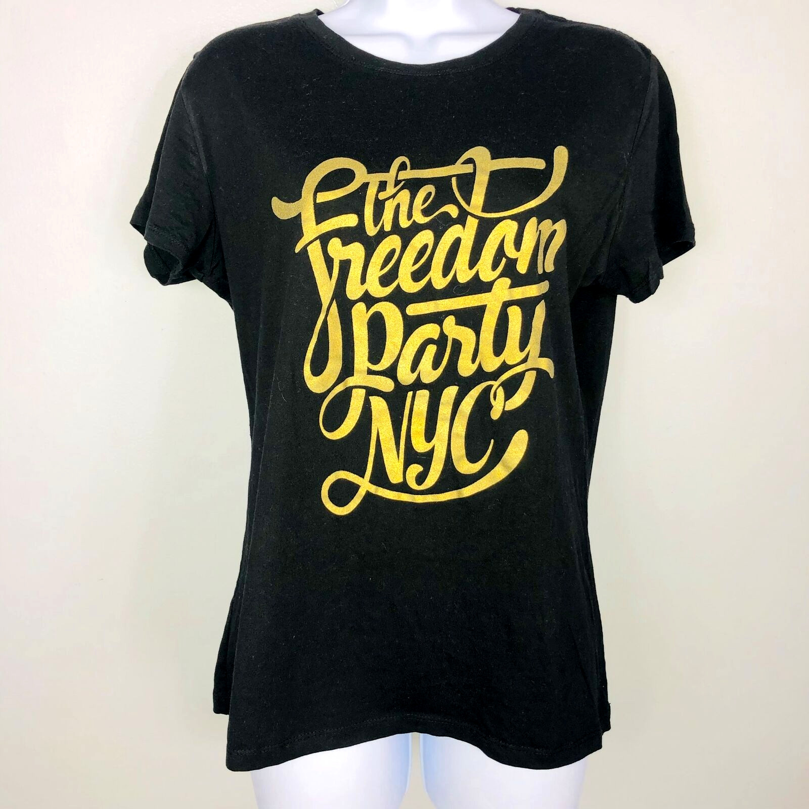Next Level Womens Top sz XXL Black Gold Short Sleeve Crew The Freedom Party NYC