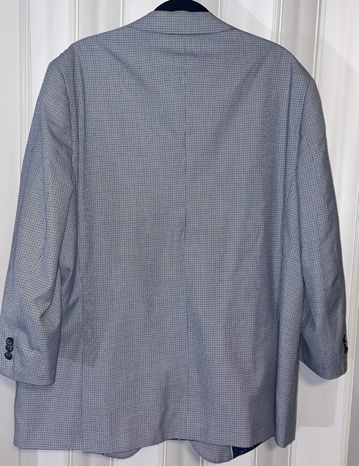 Alan Flusser Blue Check Floral Liner PolyBlend Mens•48R SportsCoat Jacket Blazer