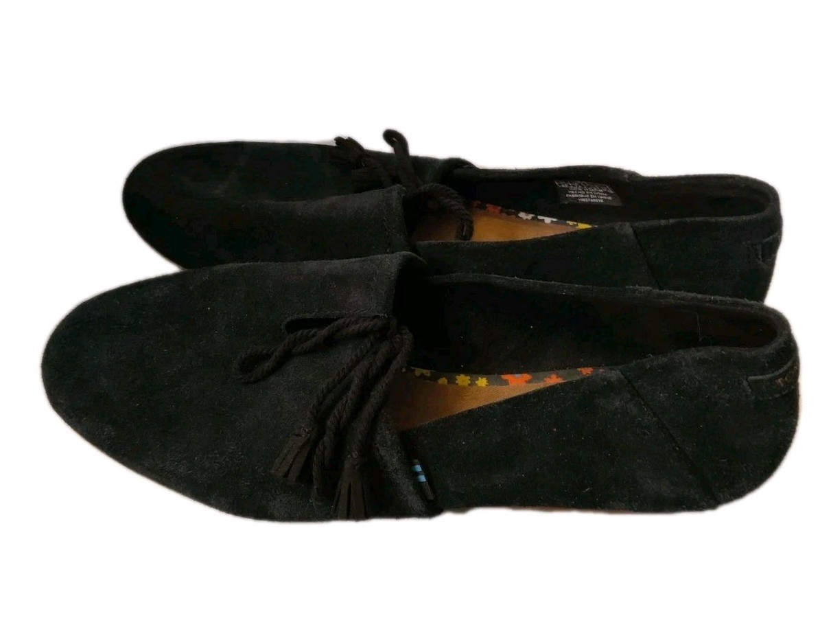 Toms Kelli Slip on Tassel Suede Flats Women Black
