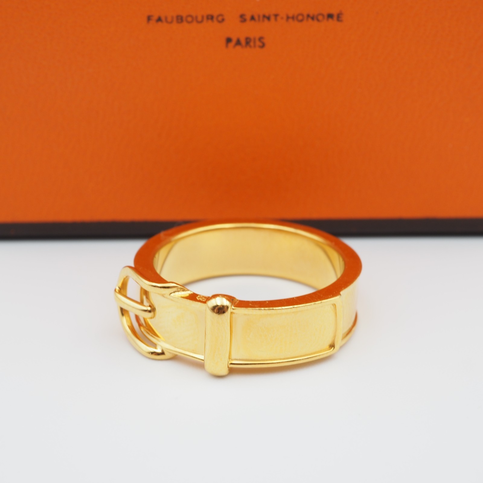 [EXC] HERMES Scarf Ring Belt Motif Design Gold Plating Japan w/Box