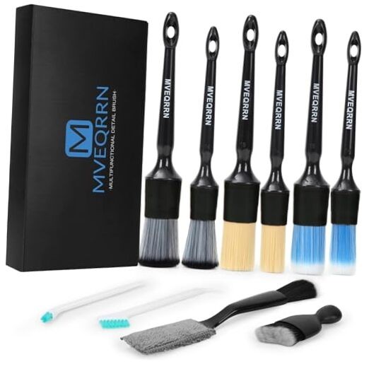 10Pcs Car Detailing Brush Set,Boars Hair Car 10pcs detail brush set black