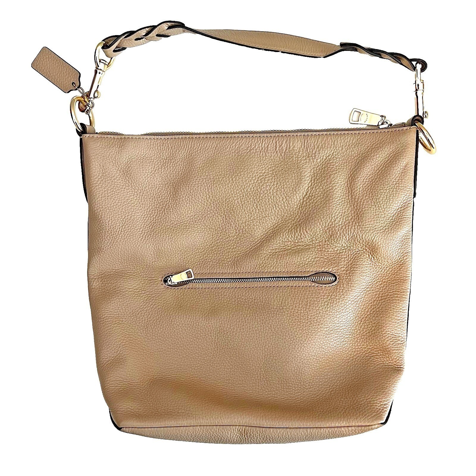Coach Abby Duffle F31507 Pebbled Leather Shoulder Bag Tan Nude Braided Strap