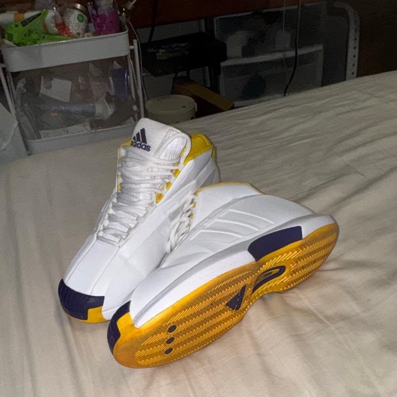 adidas Men’s Mid Top Basketball Lace-Up Sneakers White/Yellow/Purple