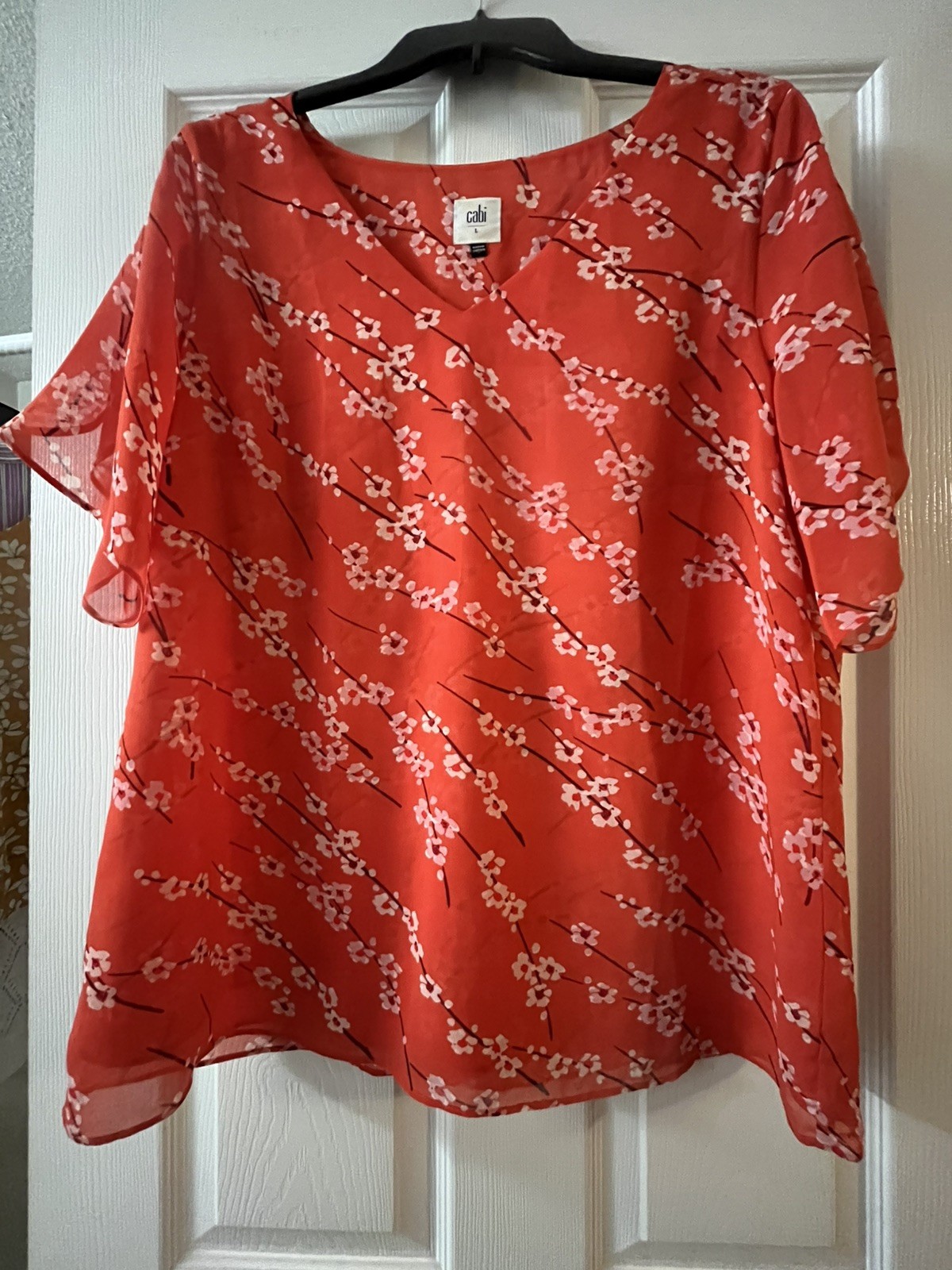 CAbi Womens Split Sleeve Blouse Large Cherry Blossom Print