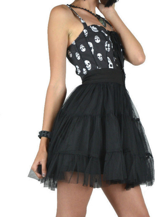 TRIPP TOXIC SKULL BLACK TULLE GOTHIC PUNK SEXY BALL HALLOWEEN MINI DRESS IO9760P