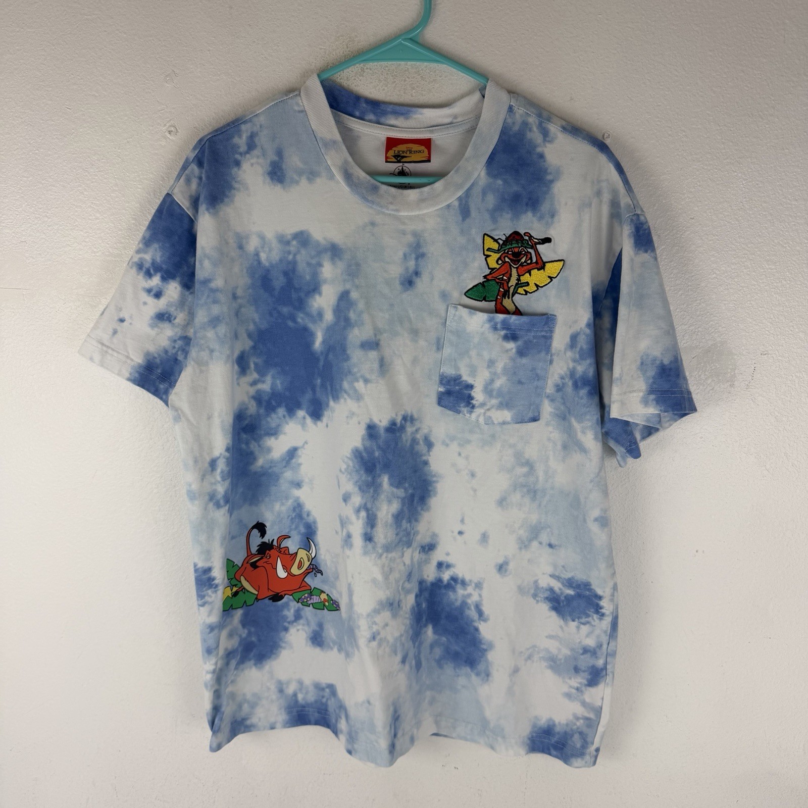 Disney The Lion King Timon Pumbaa Tie Dye T Shirt Adult Size Large Embroidered