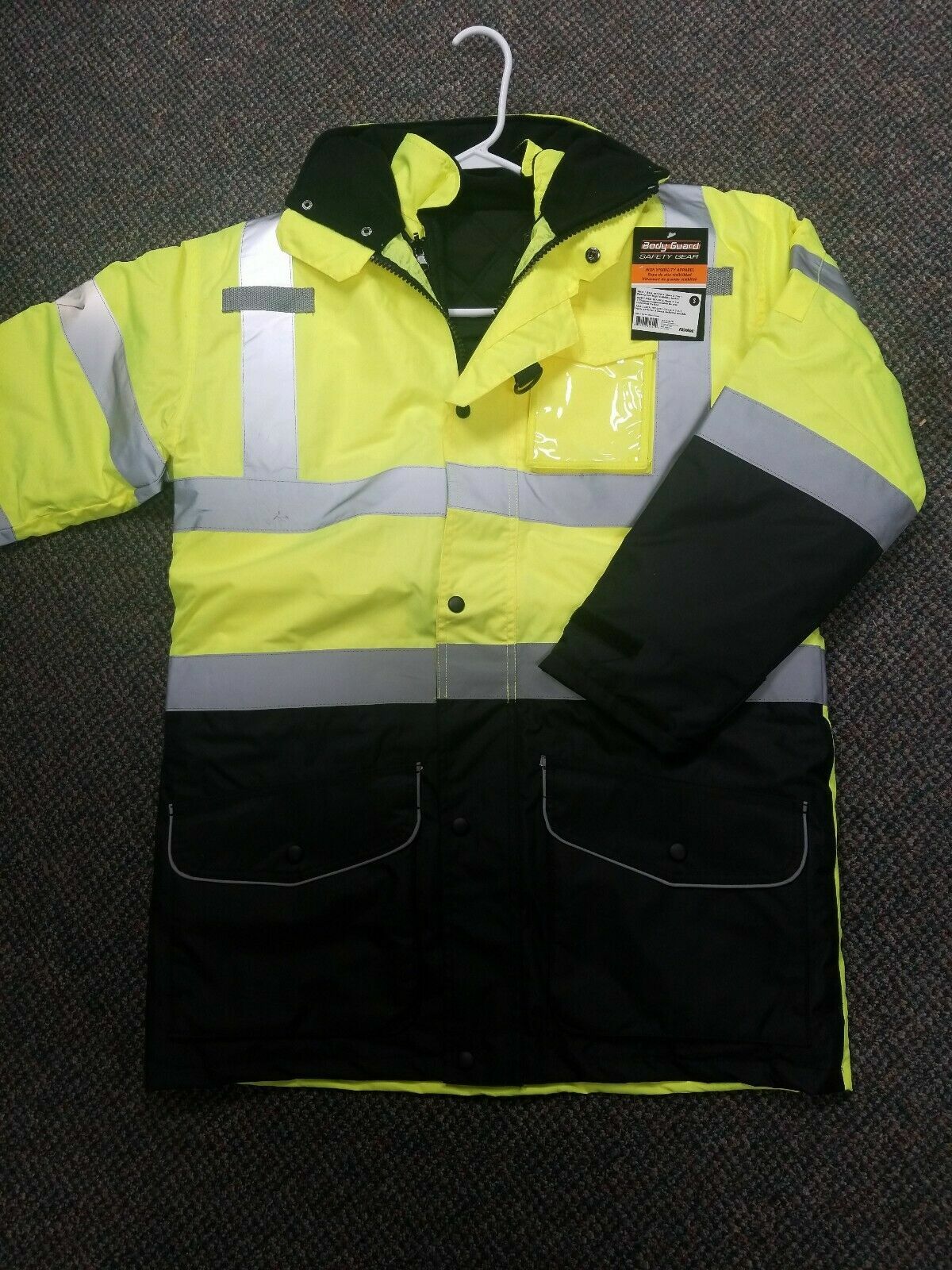 Class 3 *7-in-1 Waterproof High Visibility Jacket. S to 5x w/vest,hood hy-vis