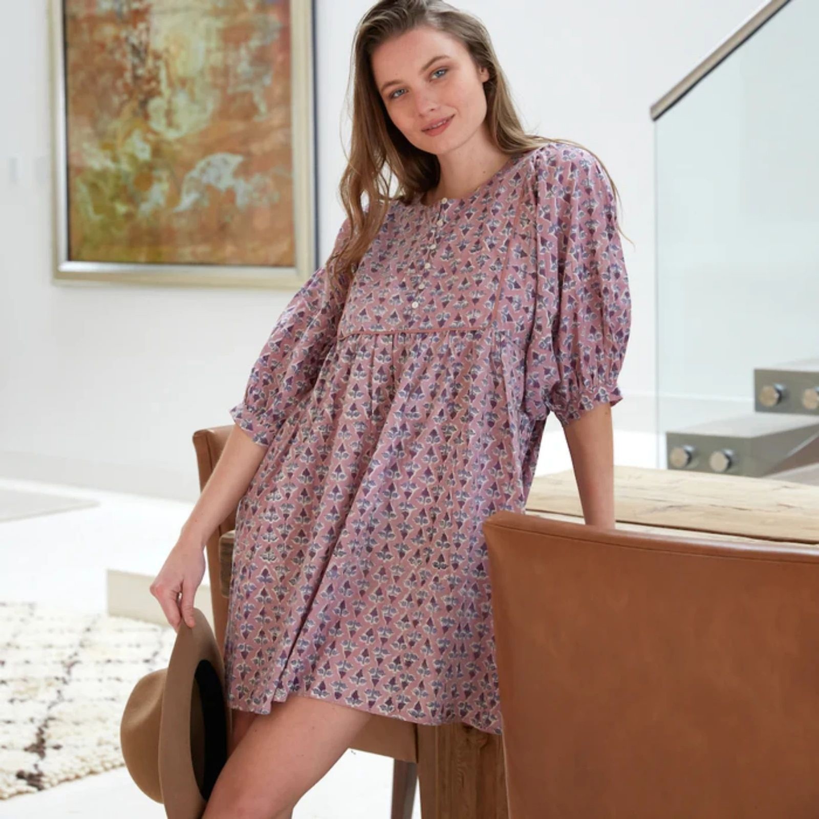 THE FOX AND THE MERMAID M nwot Aparna Mini Dress Block Printed Cotton