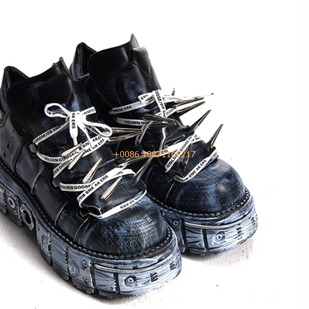 Men Platform Spiked Rivet Punk Motorcycle Boots Fashion Sports Rock Street Shoes