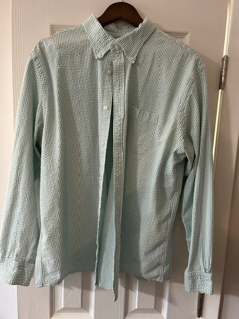 Brooks Brothers Men’s XL Green Striped Seersucker Button Down Shirt – EUC