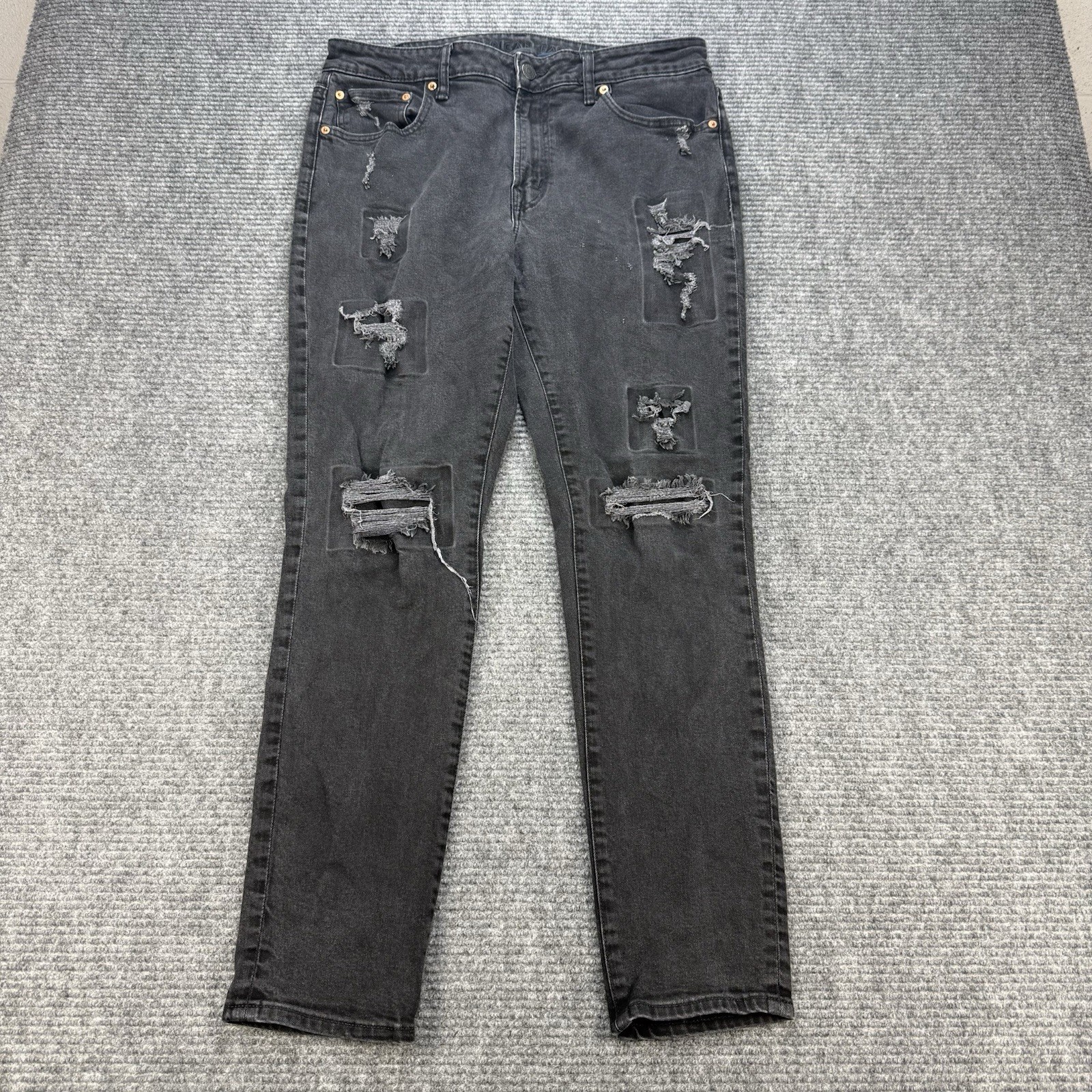 American Eagle AirFlex+ Athletic Skinny Jeans Men 36×32 Black Distressed Stretch