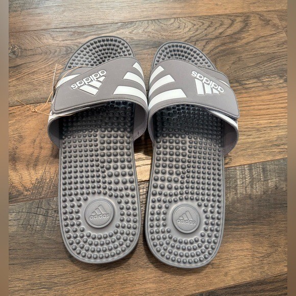 NEW Adidas Adissage Stripe Gray Slip-On Sandals Rubber Slides Mens Size 18