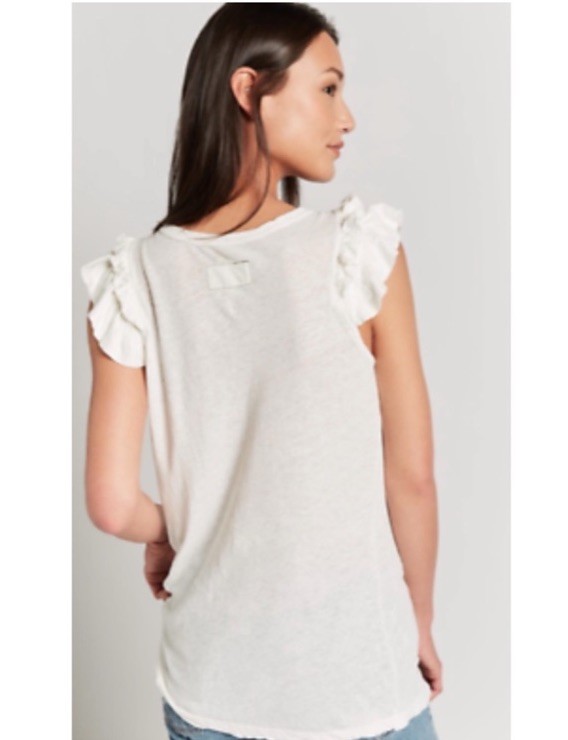 Current Elliot Double Ruffle Muscle Shirt Star White Linen Blend Size 1 NWT