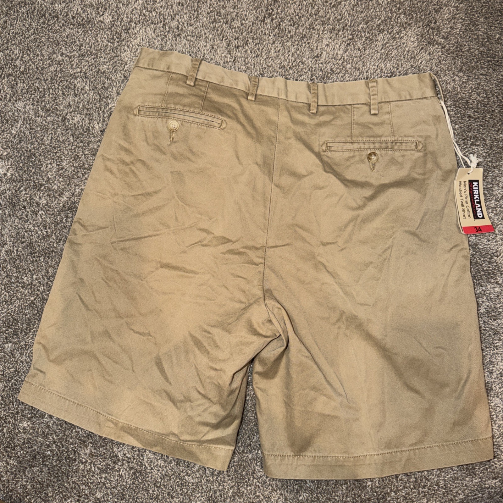 Kirkland Signature Men’s Pima Cotton Washed Twill Shorts Beige Khaki, 34