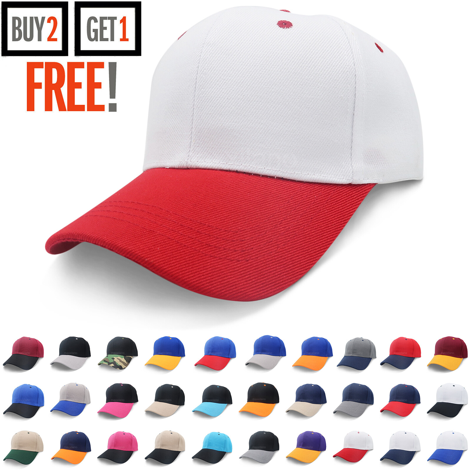 Baseball Cap Men Plain Blank One Size Adjustable Solid Hat Polo Style Visor