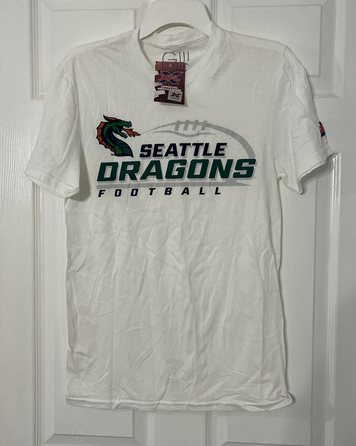 XFL Seattle Dragons T-Shirt Mens Small White Short Sleeve Gill
