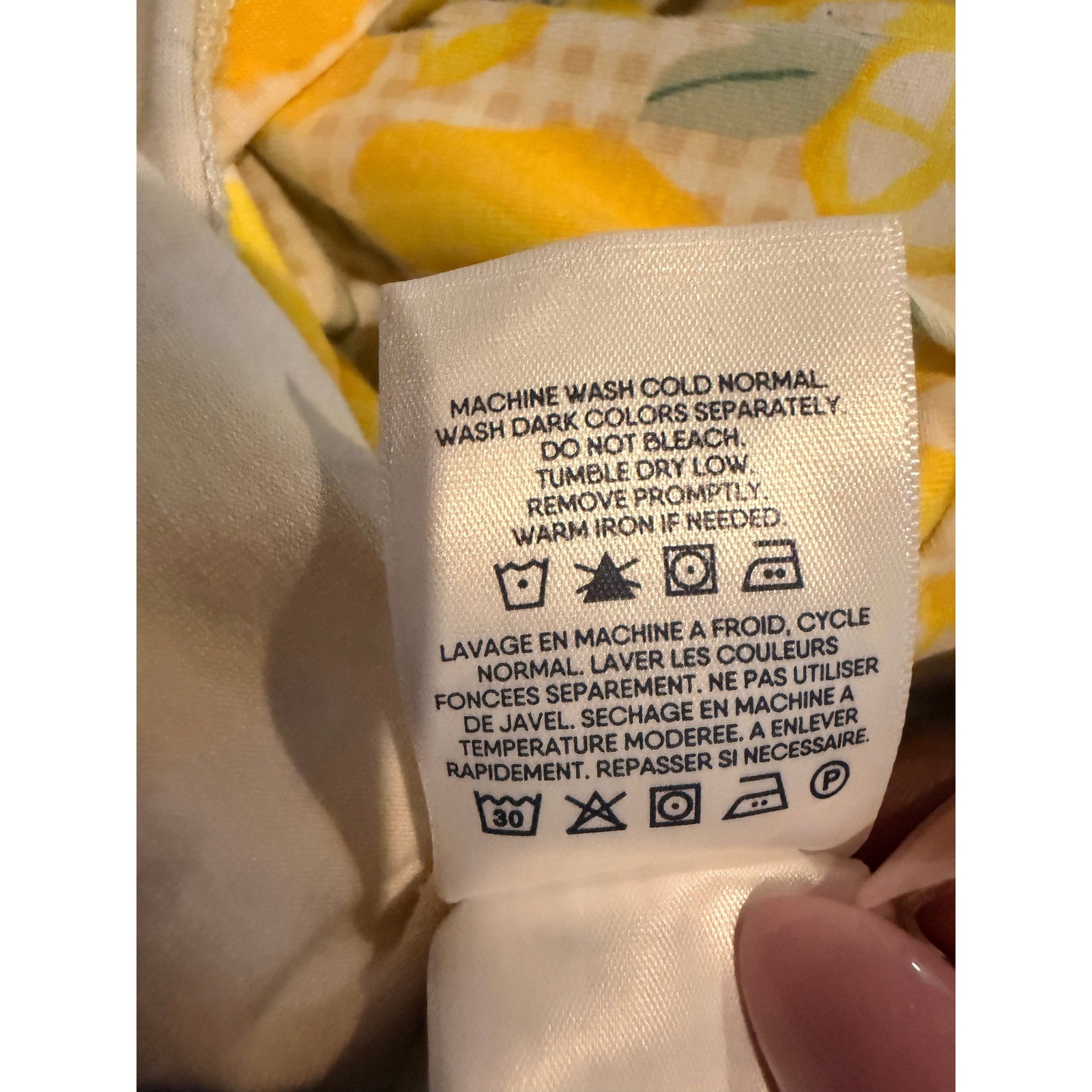 Lands End Yellow Lemon Print Faux Wrap Dress Size MP Sleeveless Gingham Tropical