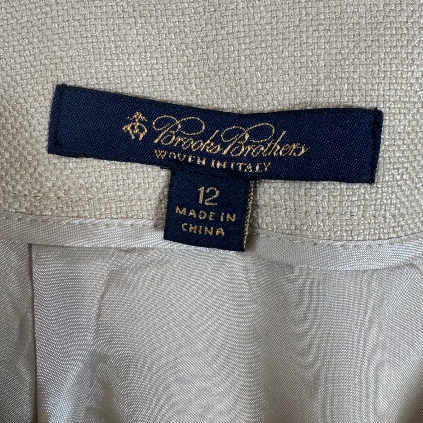 Brooks Brothers Skirt Womens 12 Tan Silk Linen Wool Blend Italian Fabric Luxury