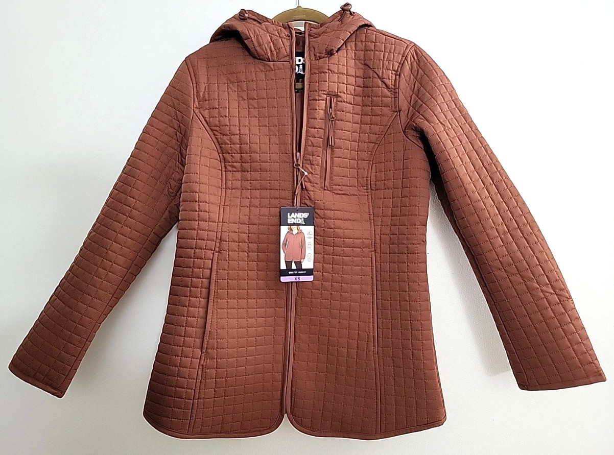 Lands’ End Quilted Jacket with Hood Red Women’s Large