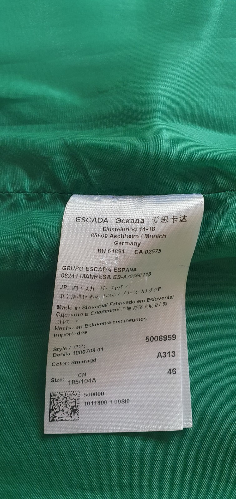 ESCADA Emerald Green Silk Blend Skirt Suit Jacket Set Size 46 EU / 16 US Vintage