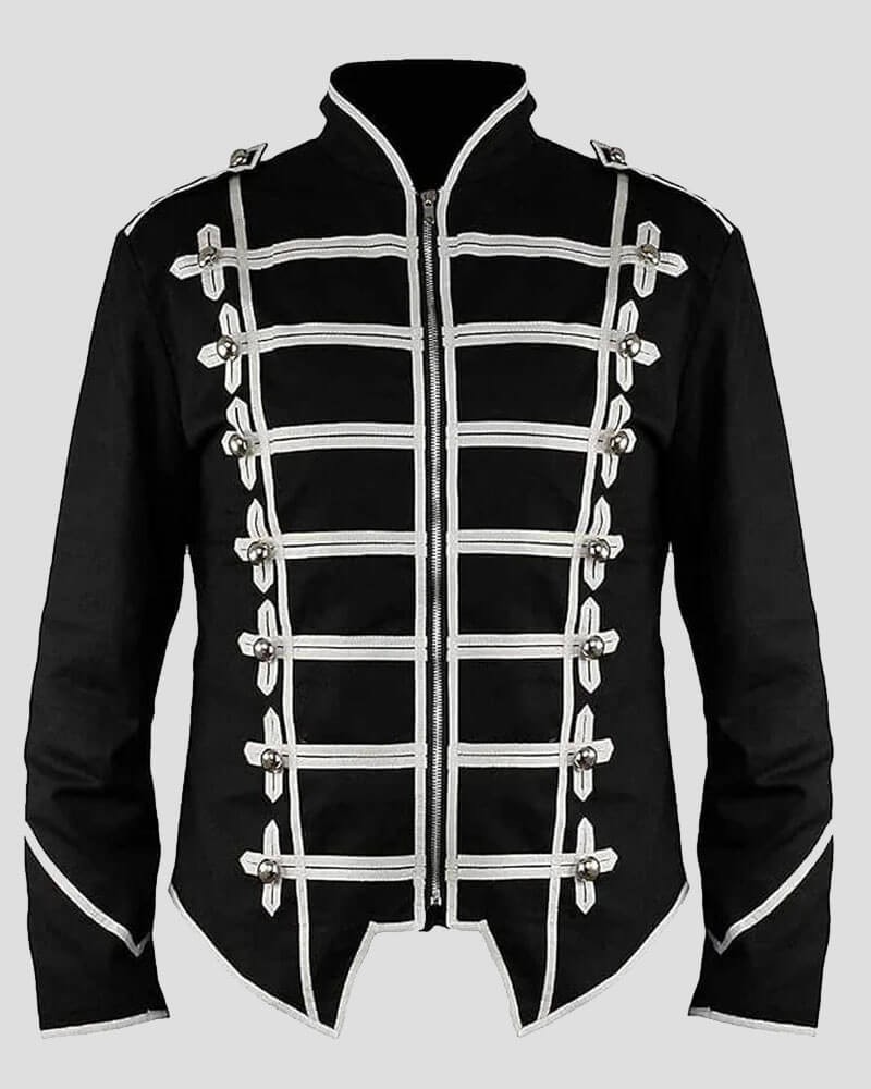 Gothic Military Drummer Jacket Black Steampunk Parade Marching Band Piper Coat