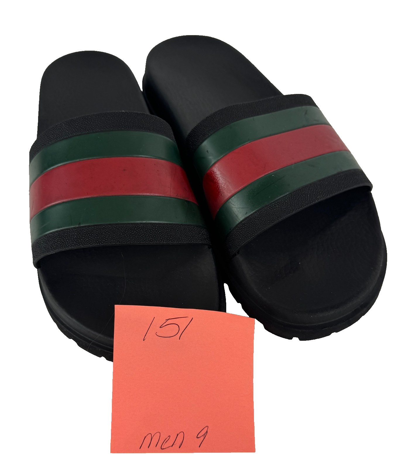$510 Gucci Auth Men Black Web Rubber Pool Slides 9.5 US 9 UK 43 EU Sandals Shoes