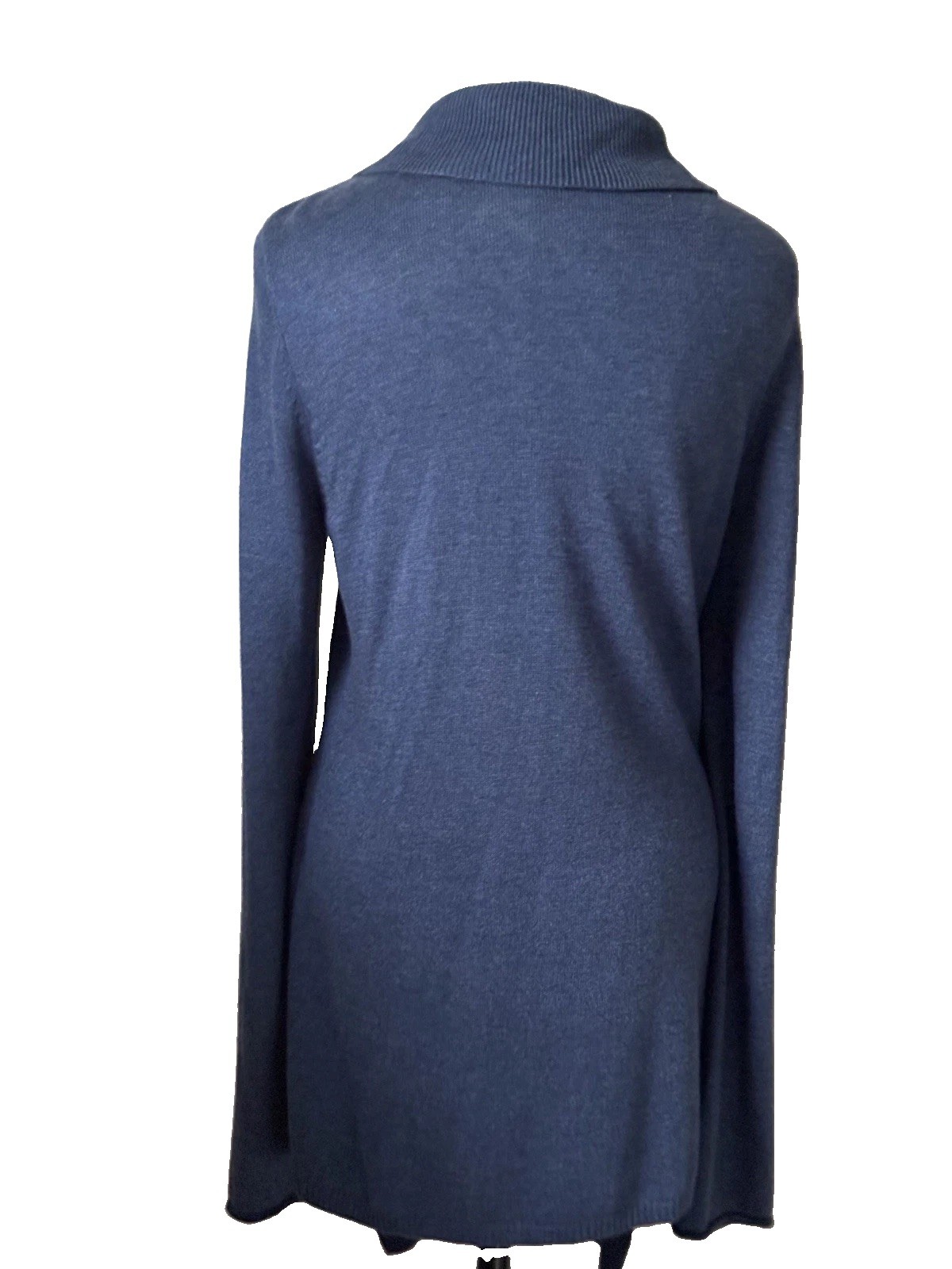 East Ruffle Front Open Cardigan Blue Angora Cotton Blend Uk14 Waterfall Soft