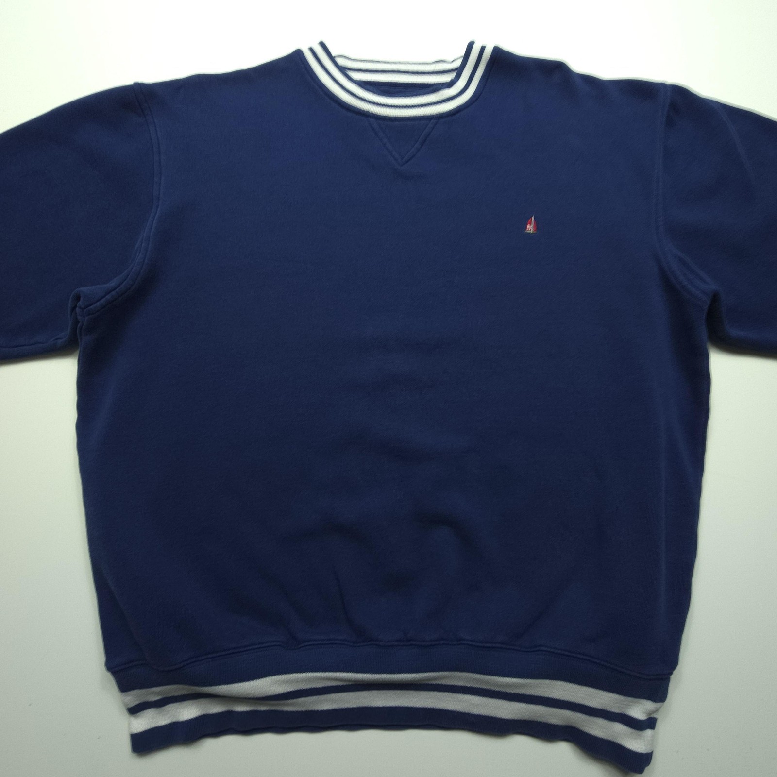 VTG Norsport Mens Sweatshirt Large Blue Striped Trim Thick Nautical Sail Logo L