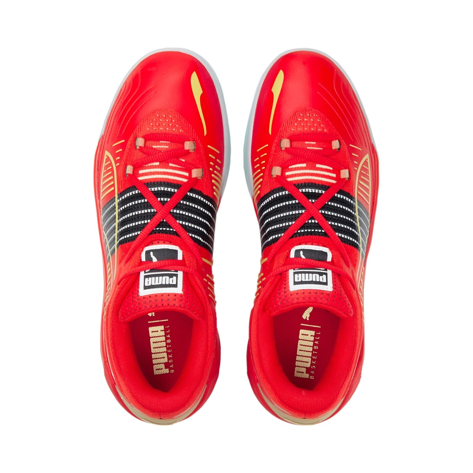 Puma US 11.5 Men’s Red Black Gold Basketball Light Fusion Nitro 195587 04 NIB
