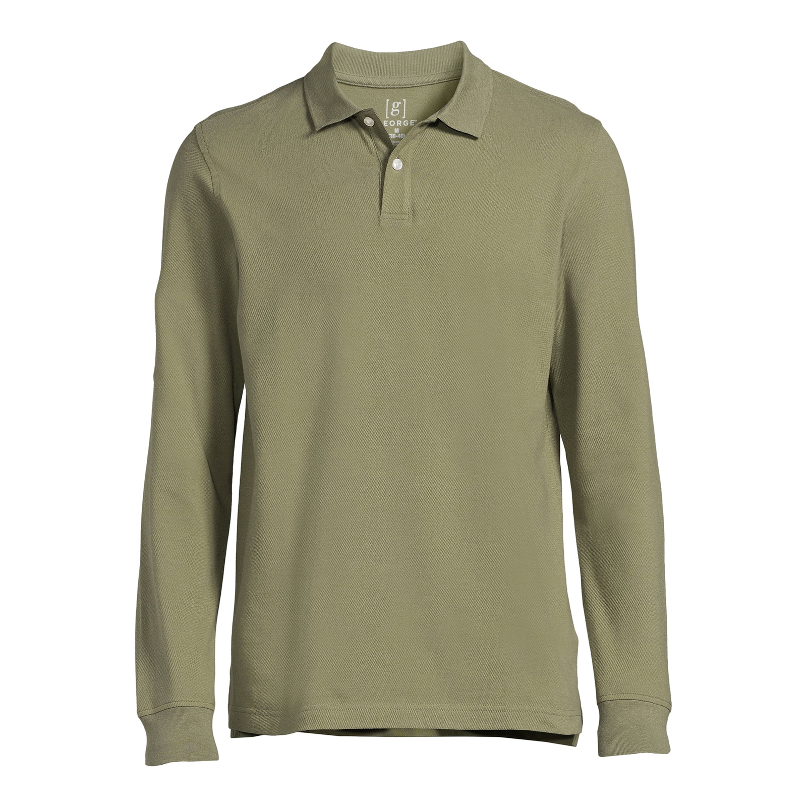 George Men’s Pique Long Sleeves Polo Shirt , Green Artichoke Size M(38-40)