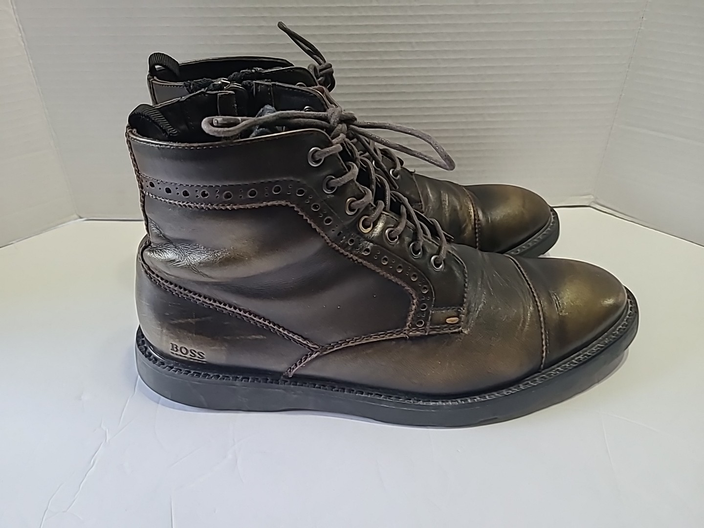 Boss Orange Ankle Boots Chuka 45 US Lace up And Zipper Brown
