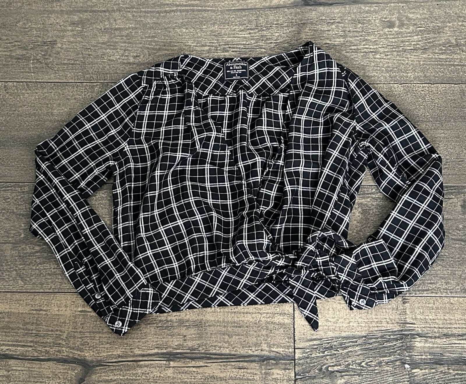 abercrombie & fitch womens wrap top long sleeve plaid Black & White small