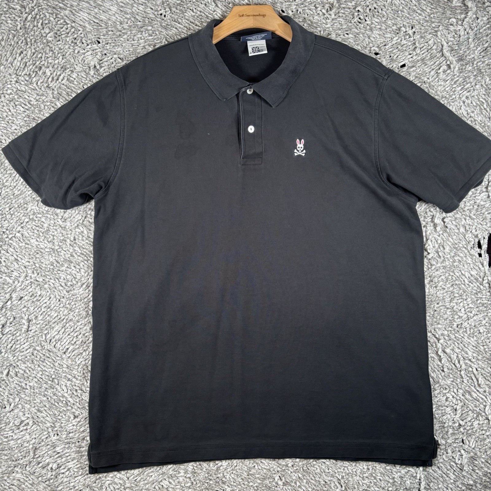 Psycho Bunny Polo Shirt Men’s Size 8 (2XL) Short Sleeve Black SEE PICTURES FLAWS