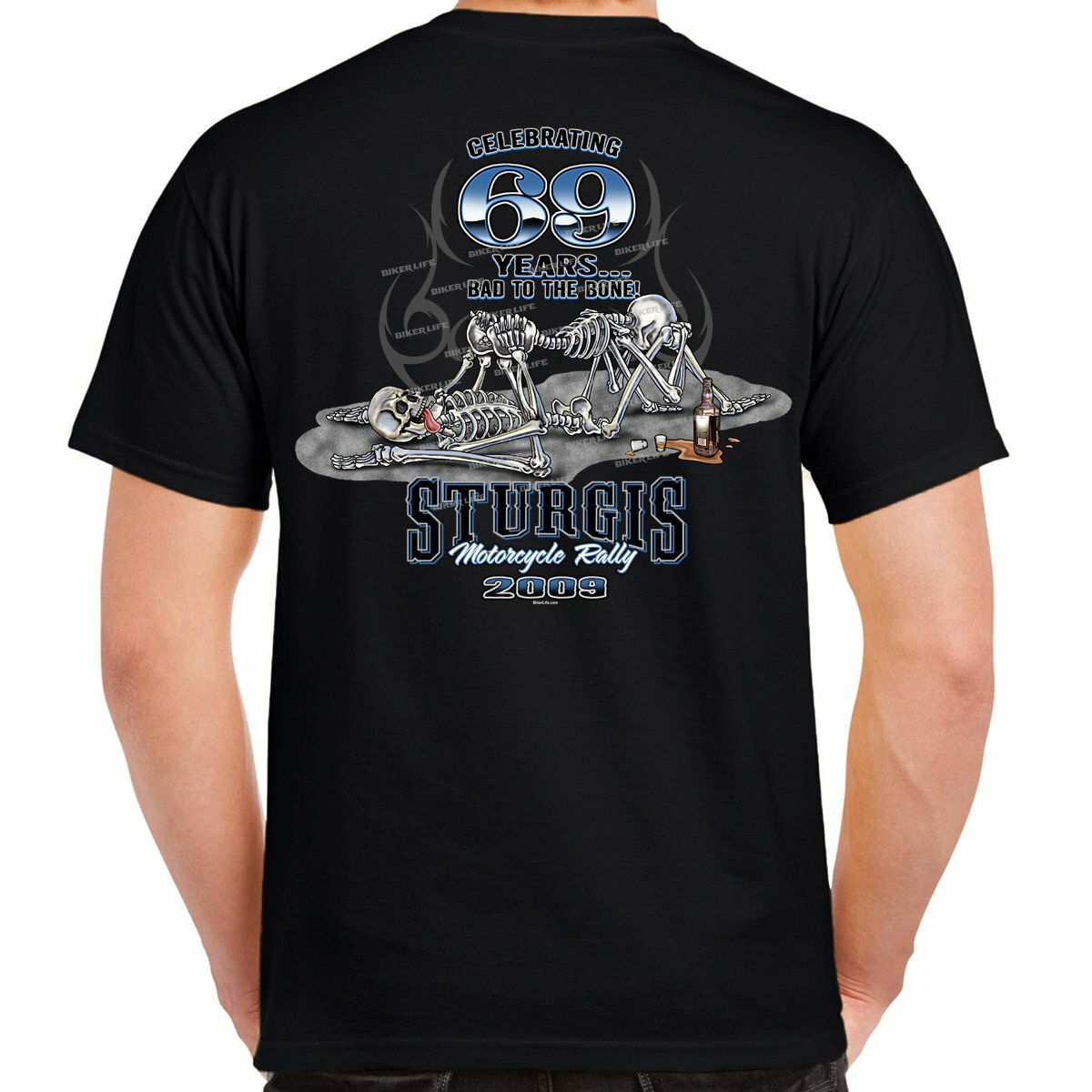 Biker 2009 Sturgis Motorcycle Rally 69 Skeletons Offensive Motorcycle T-Shirt