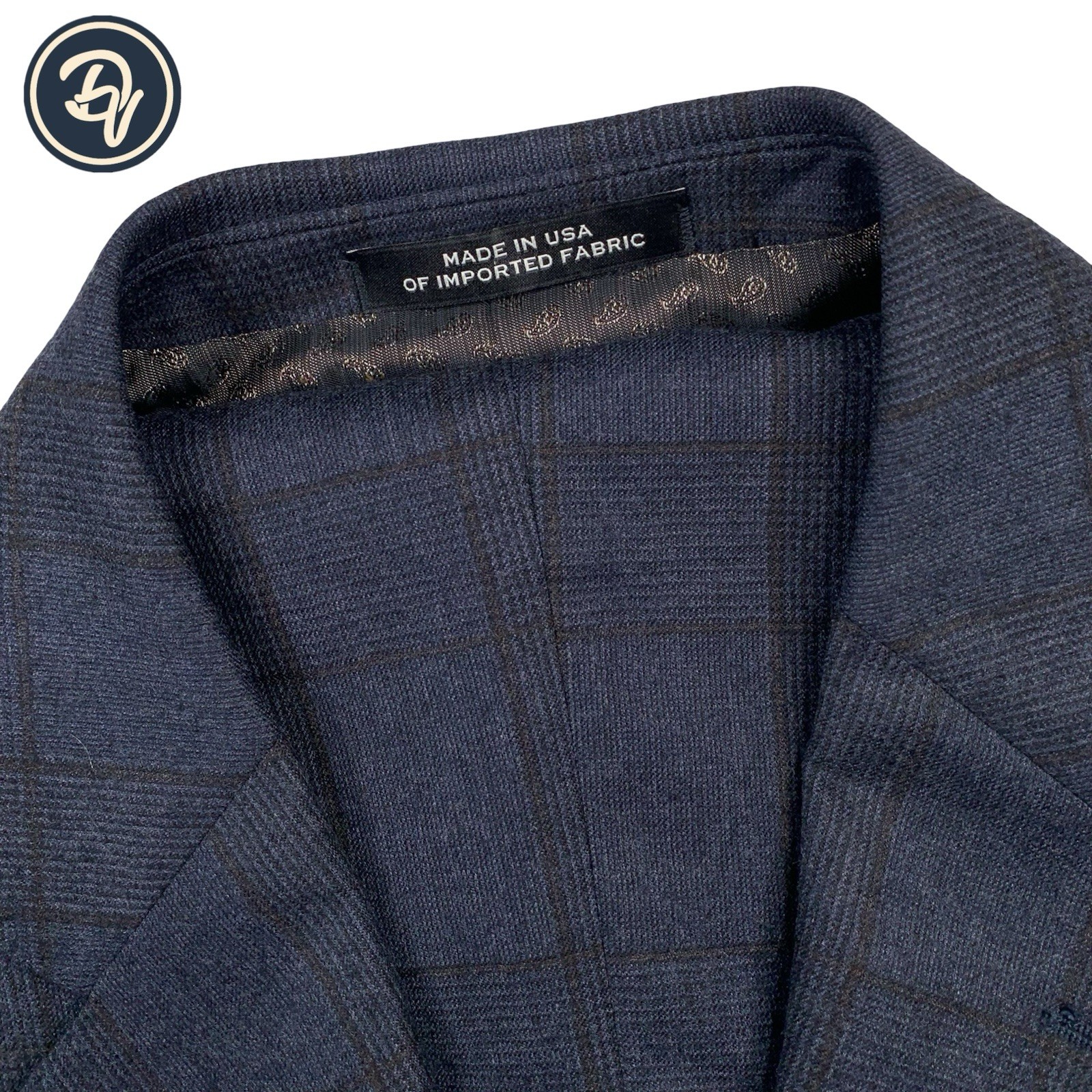 Mens 44 R Joseph Abboud ” Black Label ” Navy Windowpane Flannel Weight Made USA