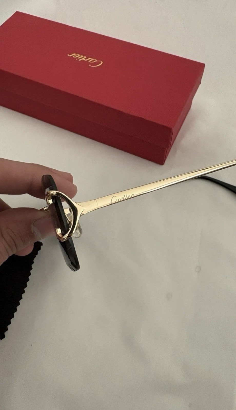 Cartier Big C Diamond Cut black Frameless Lens Gold Frame SHIP SAME DAY