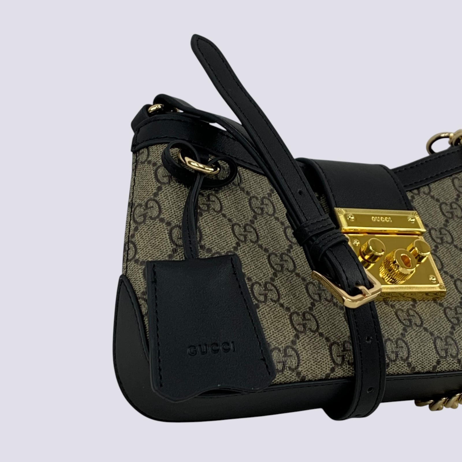 Gucci GG Monogram Padlock Small Shoulder Bag Black Leather 811705