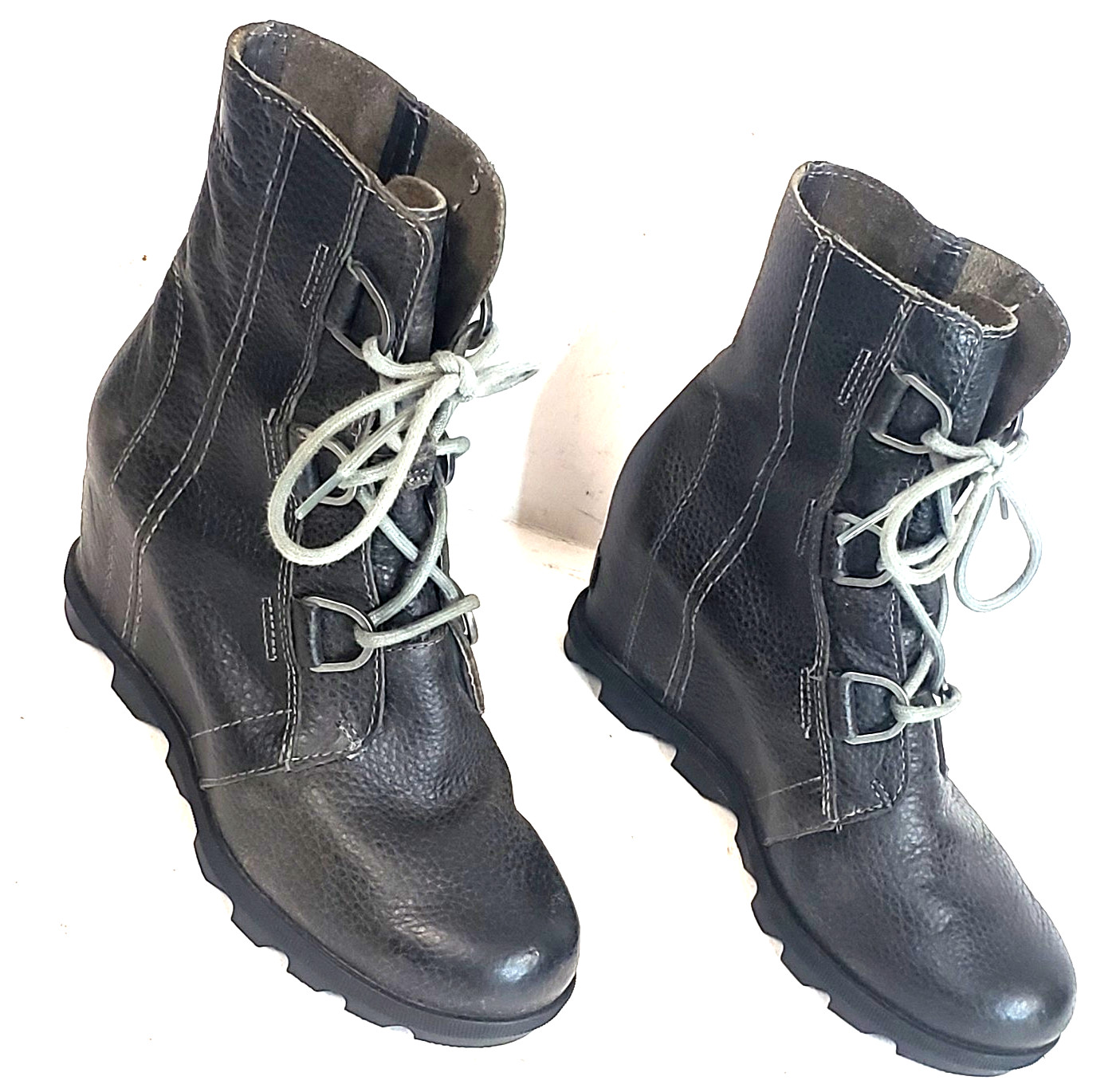 Sorel Joan of Arctic Wedge Boot Women Sz 7.5 Hidden Heel Side zip Leather Combat