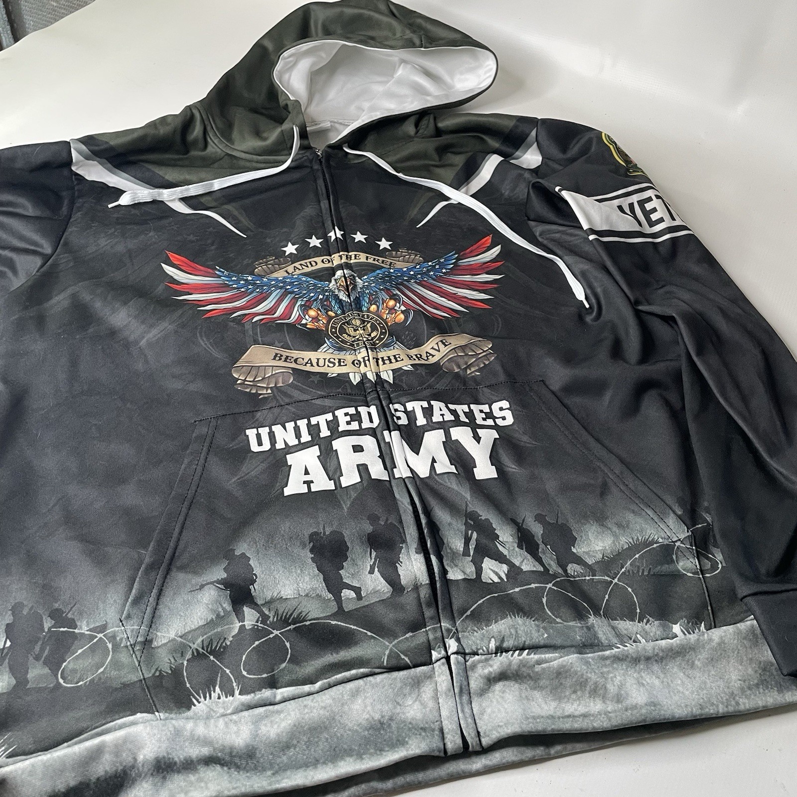 GEARVET Men’s USA Army Veteran Graphic Print Full Zip Hoodie Sweatshirt, XL