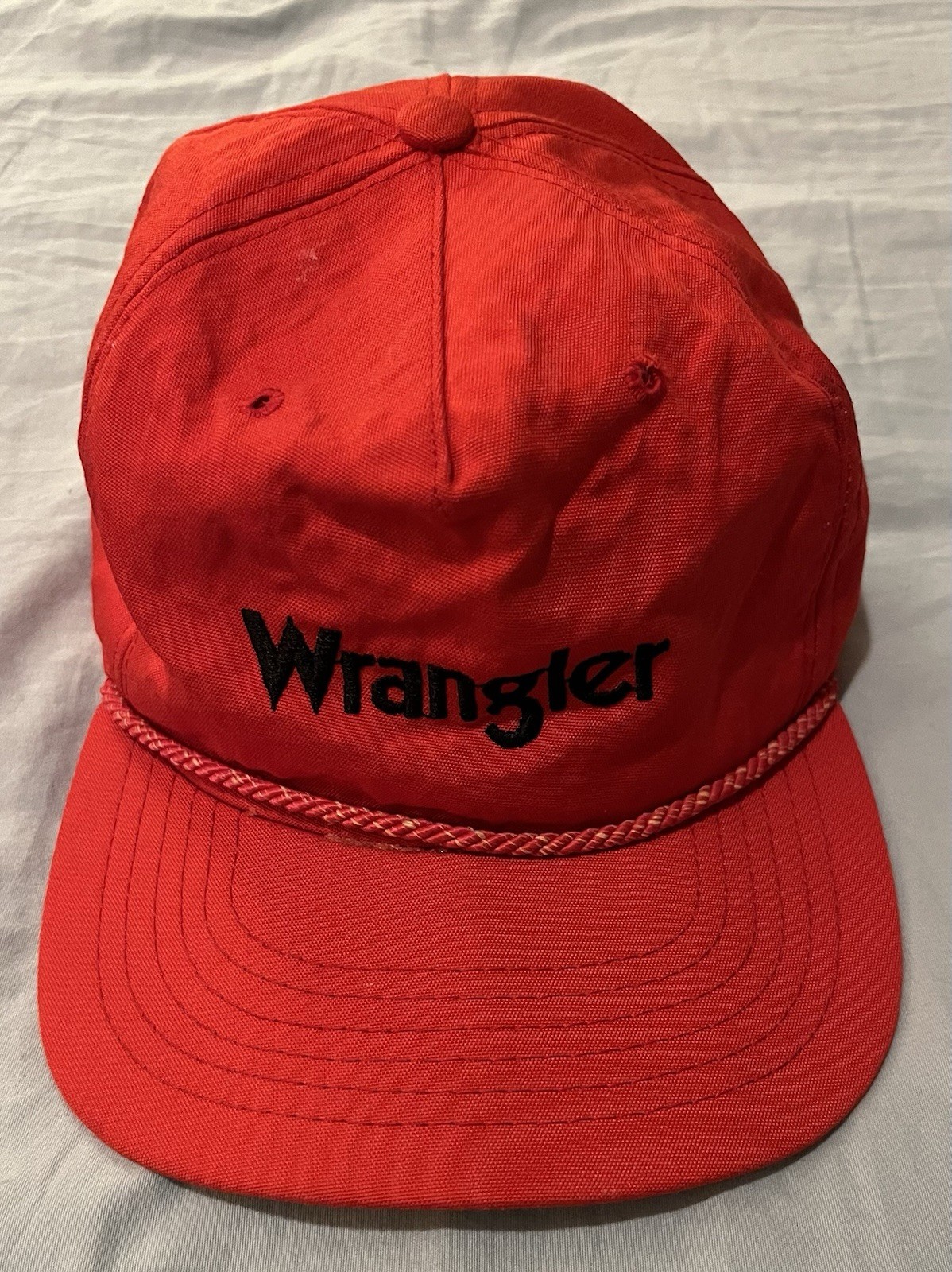 Vintage Wrangler Strapback Hat Cap Red Rope made in USA cowboy trucker