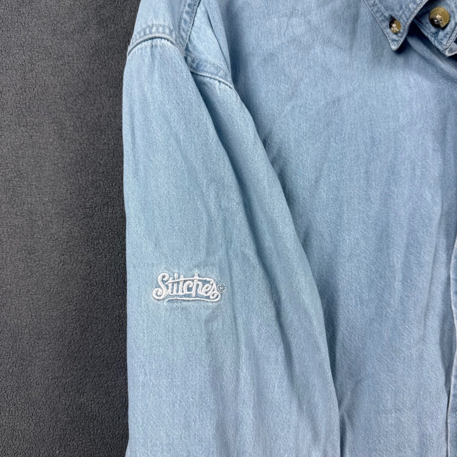 Stitches Chicago Cubs Denim Button Down Shirt Mens XL Light Wash MLB Cotton