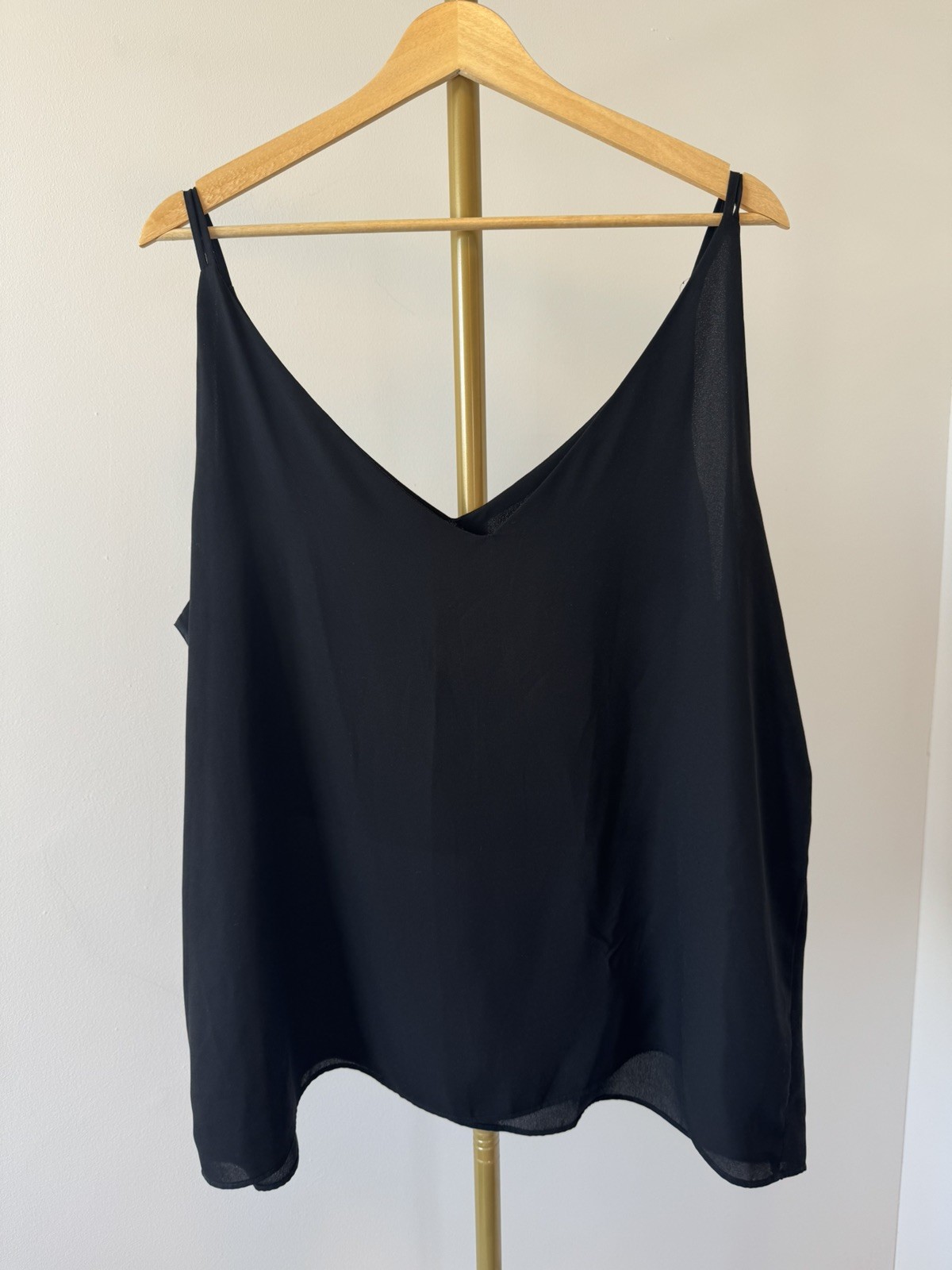 UK 20 Papaya Black Chiffon Cami Top Double Strap V Neck Loose Fit Blouse