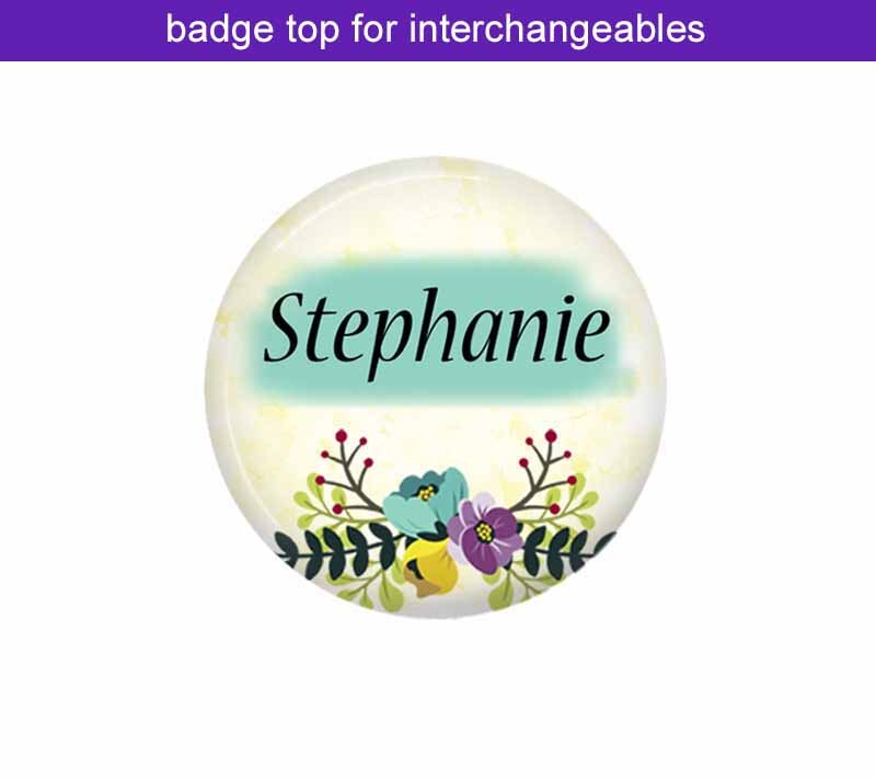 Floral Name Badge Top For Magnet or Hook and Loop Interchangeable Badge Reels,T2