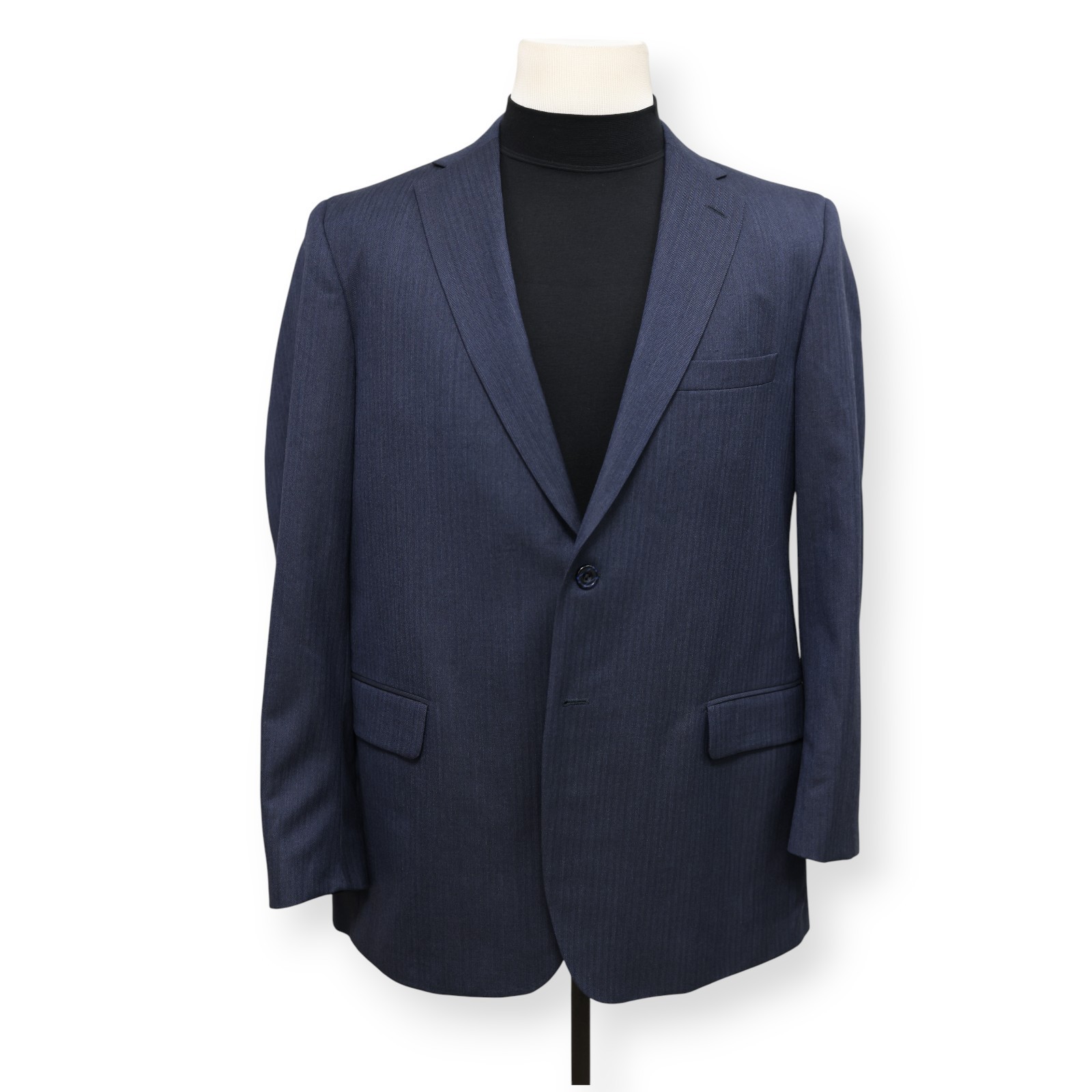 TOM JAMES CORPORATE IMAGE mens blue HERRINGBONE sport coat jacket blazer 44 L