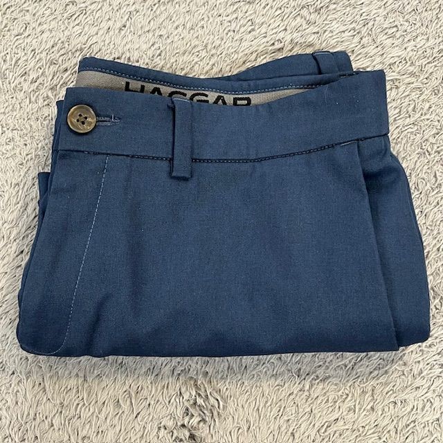 Haggar In Motion Pants Mens 34×32 Navy Polyester Flat Front Dress WPL386 Casual