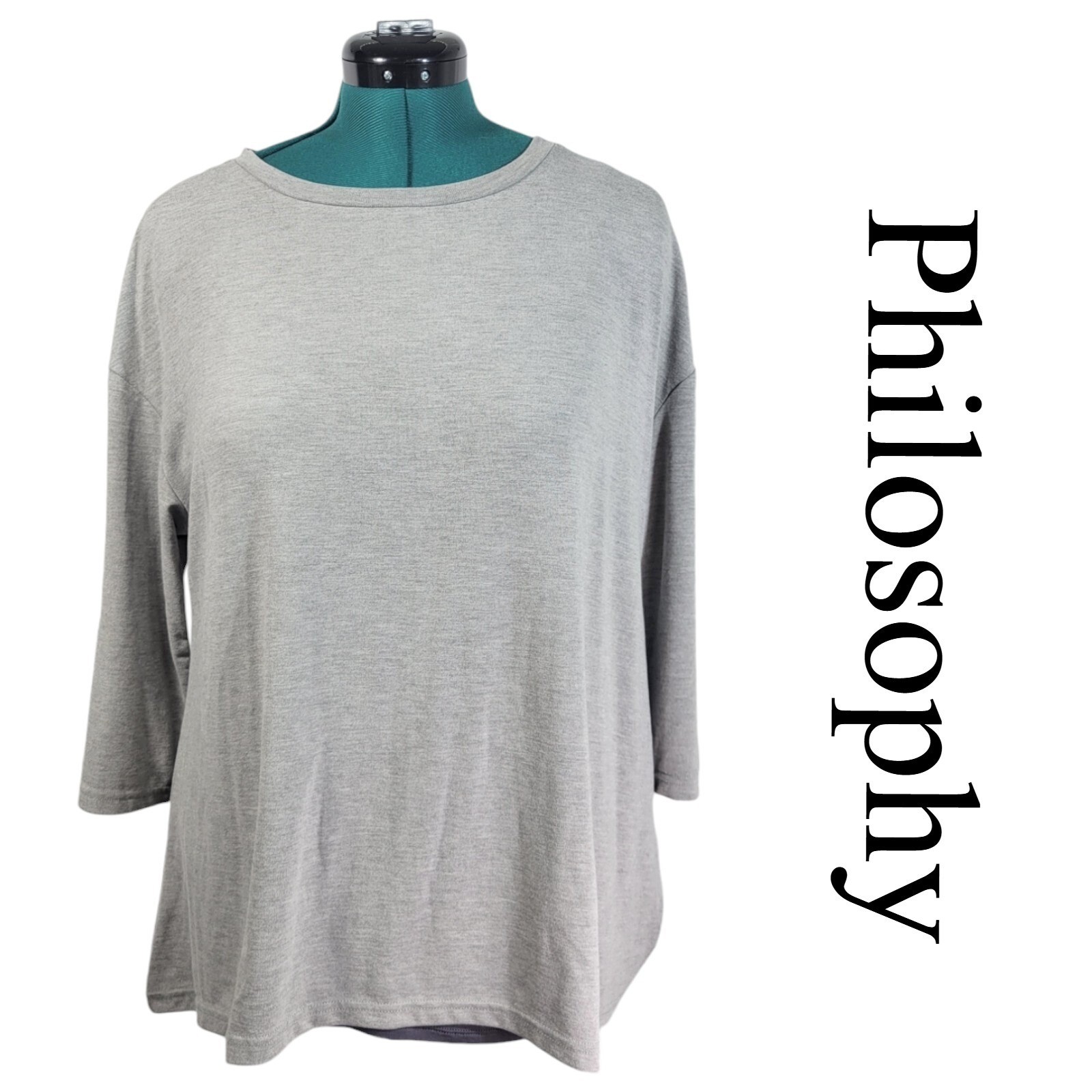 Philosophy Republic Clothing Top Womens L Gray Poly Rayon Classic Back Vent New